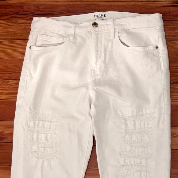 Frame Denim White Distressed Le Boy Straight Leg Jeans Size 28 - Picture 7 of 14